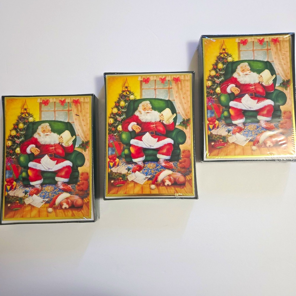 NEW Christmas Holiday Santa Greeting Cards Envelopes Lot List Dog Tree Letters